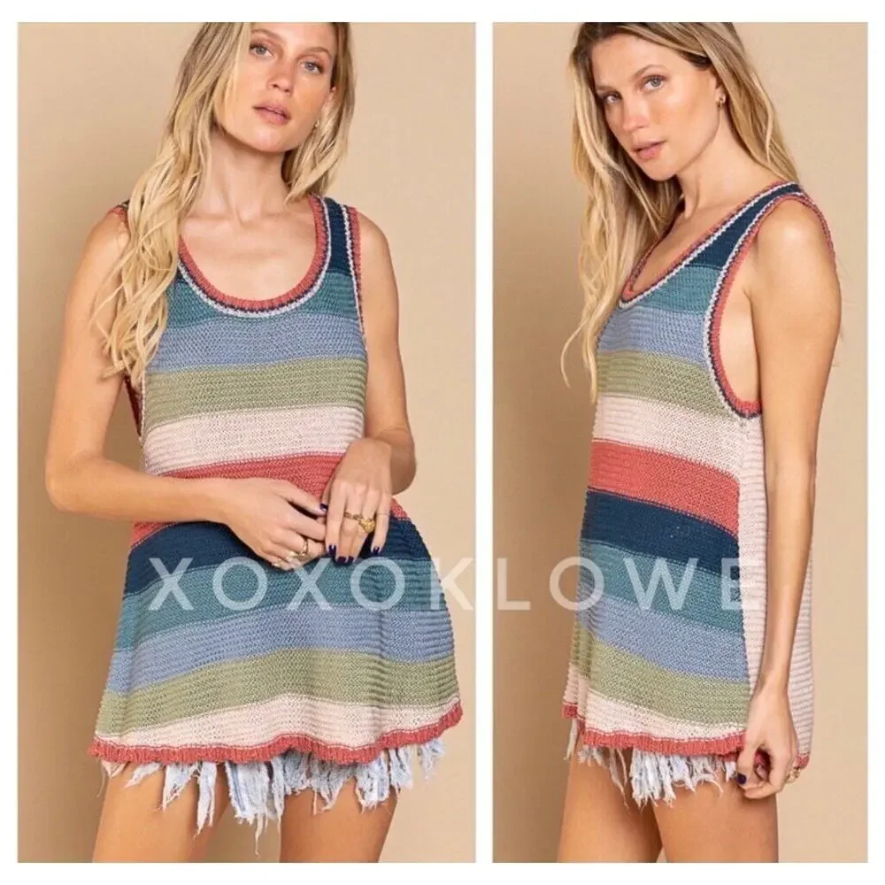 NWOT! POL Striped Sleeveless Sweater Top – Relaxed Fit - Picture 3 of 8
